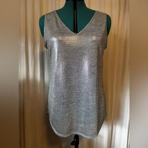 White House Black Market Women’s size L Silver Sleeveless V-Neck Top holiday